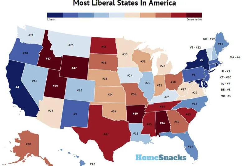 10 most liberal states in the u.s.