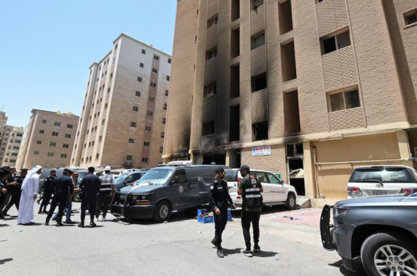 In Kuwait’s Mangaf City, a fire broke out in a building where workers live.