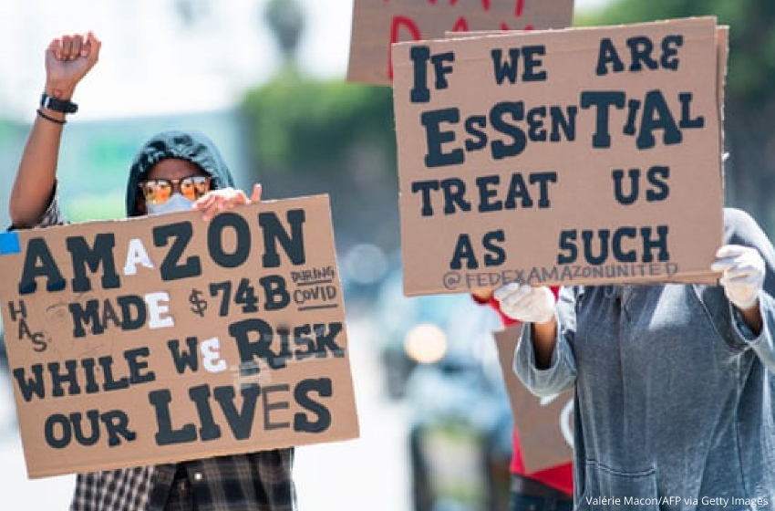 Workers at Amazon protest for labour rights, safety rights and their legal rights