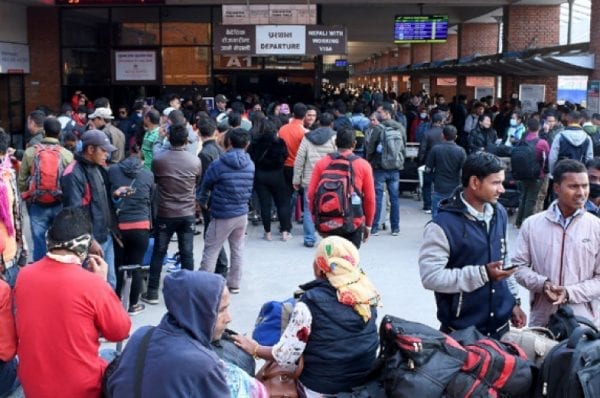 Migrant workers at Tribhuvan International Airport in Kathmandu