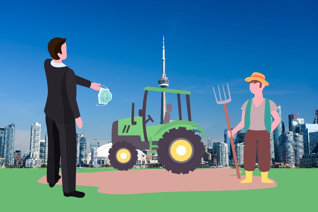 Illustration of Canadian farmers to protect migrant workers