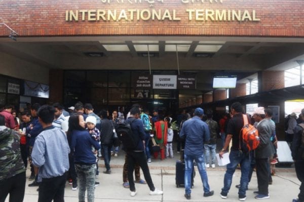 Nepali migrant workers gathered at Tribhuvan International Airport