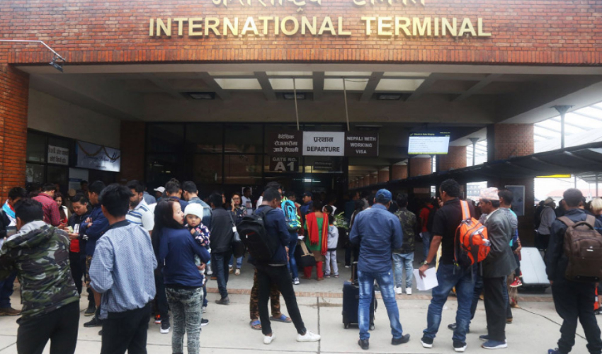 Nepali migrant workers gathered at Tribhuvan International Airport