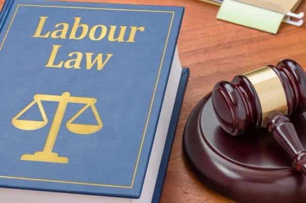 Labour law book with a gavel