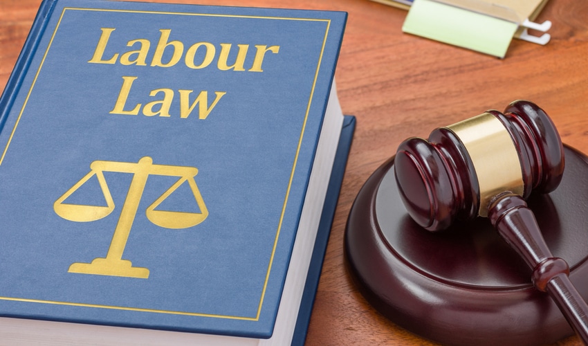 Labour law book with a gavel