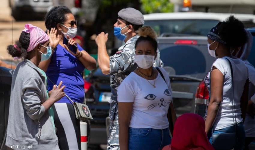 Ethiopian domestic workers outside their embassy in Beirut