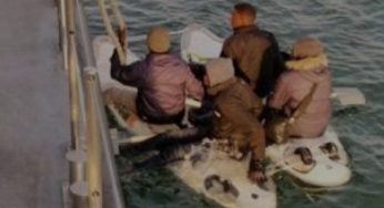Migrants attempt to cross English Channel on a surfboard, intercepted and returned to France