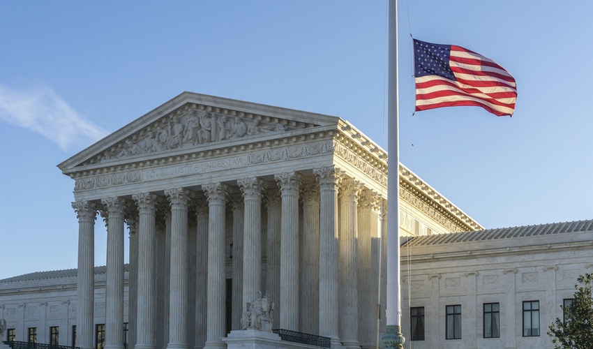 Flags fly at half-staff at the United States Supreme Court