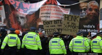 Demonstrators supporting farmers protests in India, gather outside Indian Embassy in UK