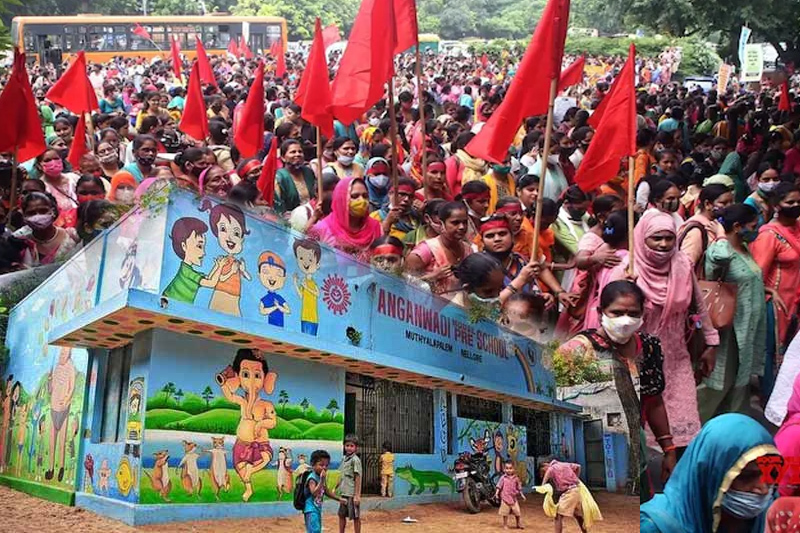 anganwadi workers stage protest outside delhi lg's office