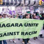 demonstrators march in niagara on the lake for migrant workers’ rights