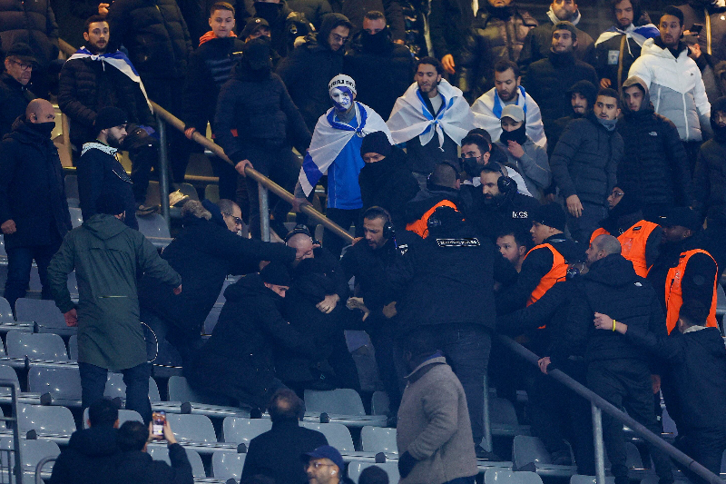 france israel football match scuffles seen at stade de france despite sparse attendance