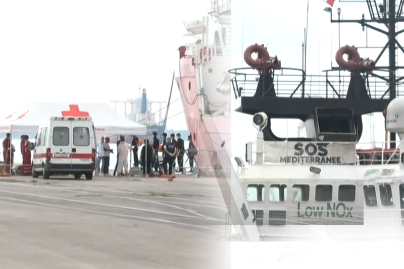 hundreds of migrants rescued in mediterranean dock in italy