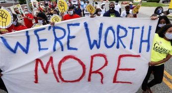 More than 10,000 workers protest in US demanding fair pay and healthcare provision