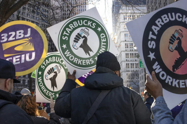 'no contract, no coffee' starbucks workers stage ‘red cup day’ strike