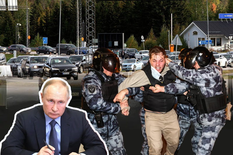 Russians flee to the border after being drafted into the army