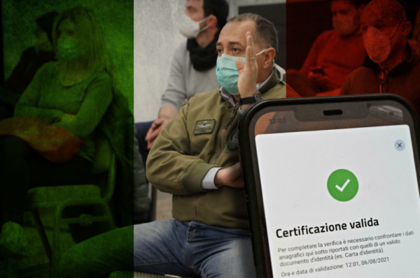 Thousands of workers protesting in Italy against mandatory covid health pass