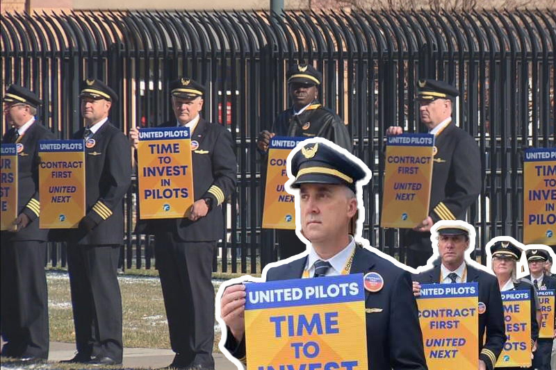 united pilots picket board meeting in houston, demanding
