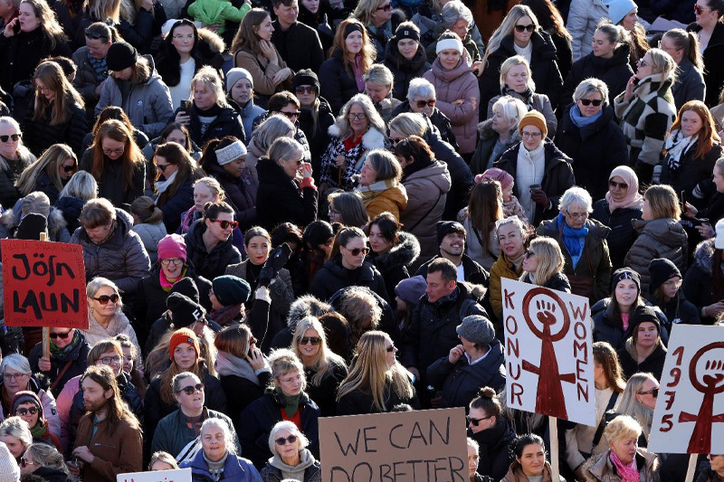 Women, including prime minister, go on strike in Iceland for equal pay