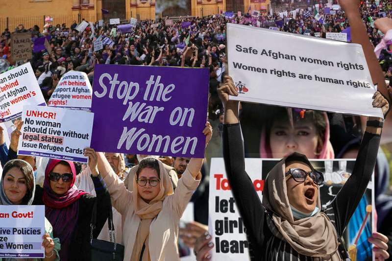 women's day demonstrators rally for rights, with special emphasis on iran and afghanistan
