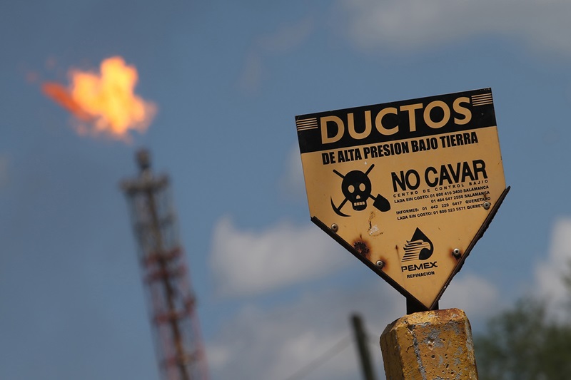 a sign is pictured in mexico's national oil company pemex's refinery in salamanca